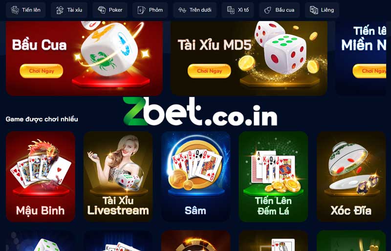 Các loại game bài trong Zbet