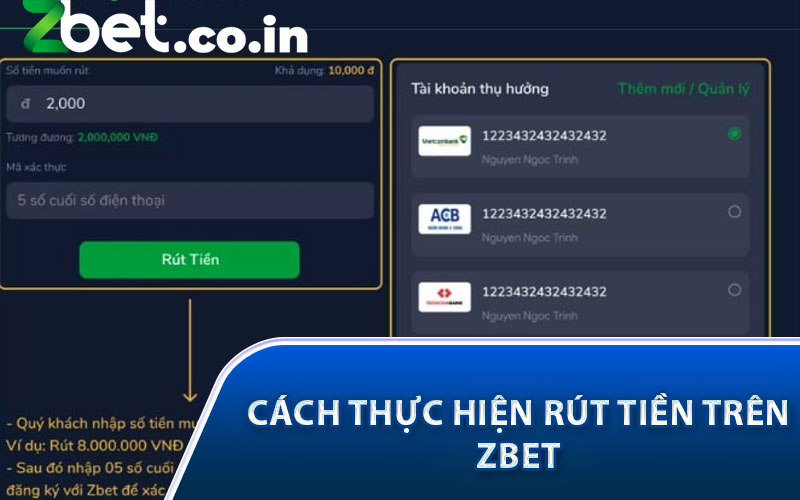 Cách thực hiện rút tiền trên Zbet